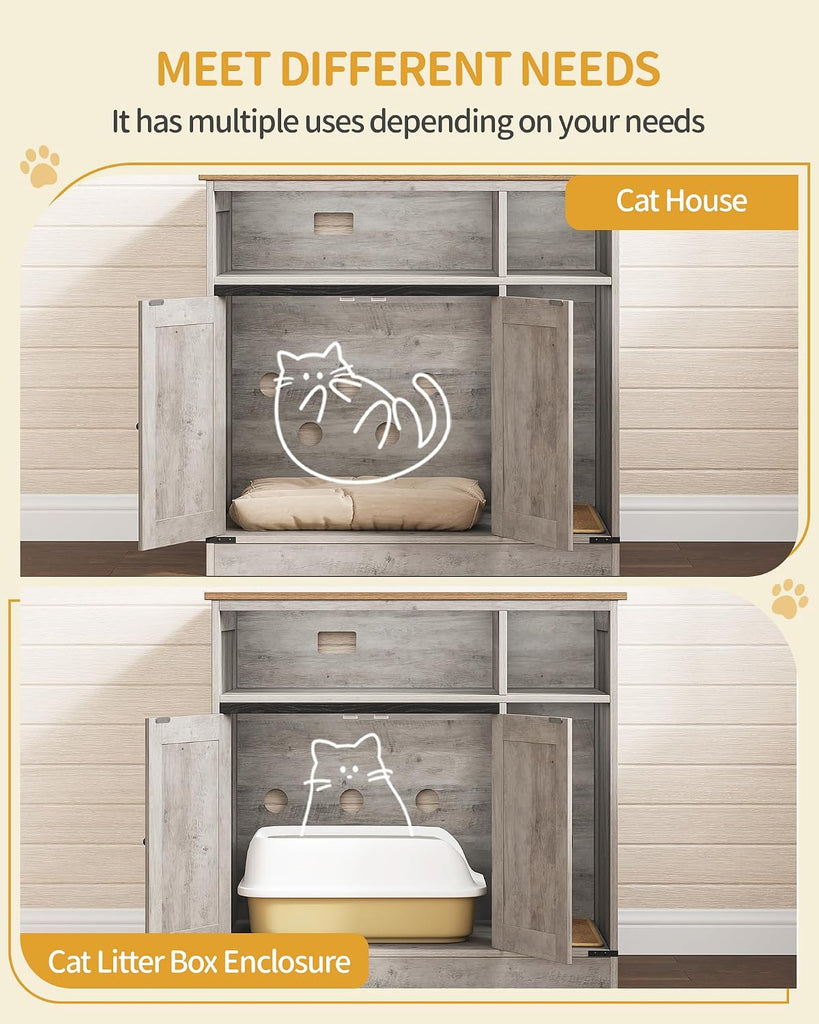 Cat Litter Box Enclosure, Hidden Litter Box Furniture with Storage