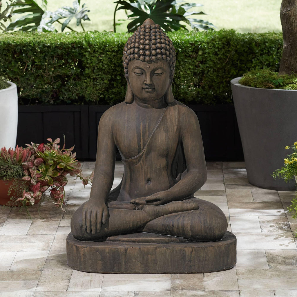Sitting Buddha 29 1/2" High Dark Sandstone Outdoor Statue