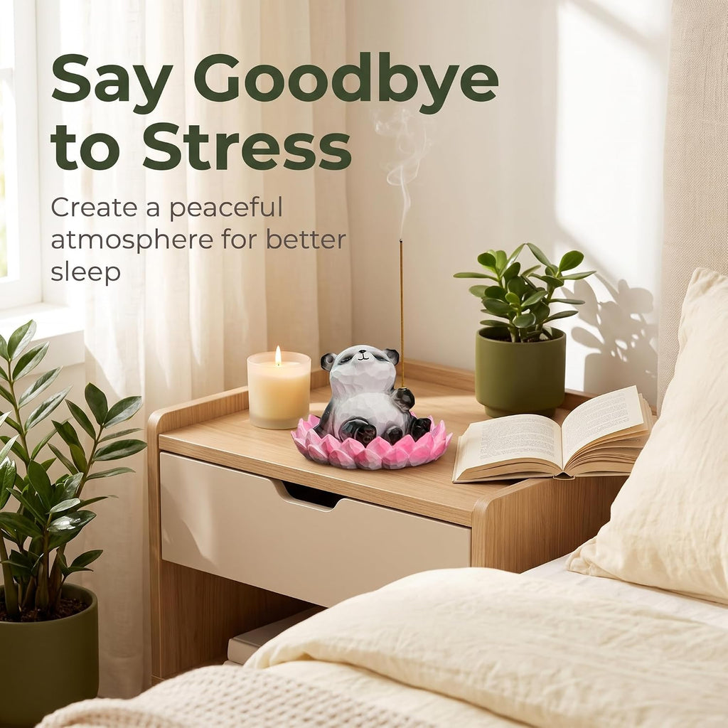 Lotus Panda Incense Holder Cute Animal Figurine Incense Burner Flower Stand Ash Catcher Creative Cartoon Resin Panda