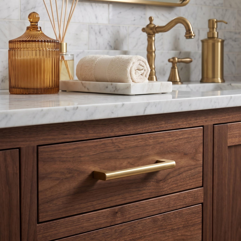 8 Inch Hole Center 6 Pack,Brushed Brass Cabinet Pulls Heavy Duty Solid Brushed Gold Kitchen Drawer Handle Antique