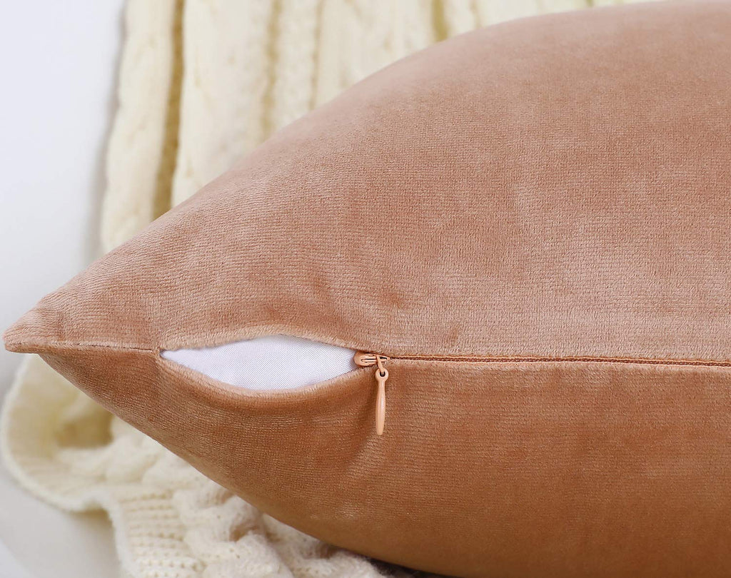 Set of 2 Comfy Soft Velvet Throw Pillow Covers for Sofa Couch Invisible Zipper Decorative Solid Square Cushion Cases