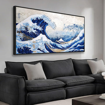 The Great Wave Off Kanagawa Wall Art, Framed Canvas Print Painting Abstract Seascape Pictures, Modern Japanese
