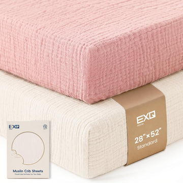 Muslin Crib Sheets for Boy Girl, 2 PCS Fitted Sheet for Mattress Pink