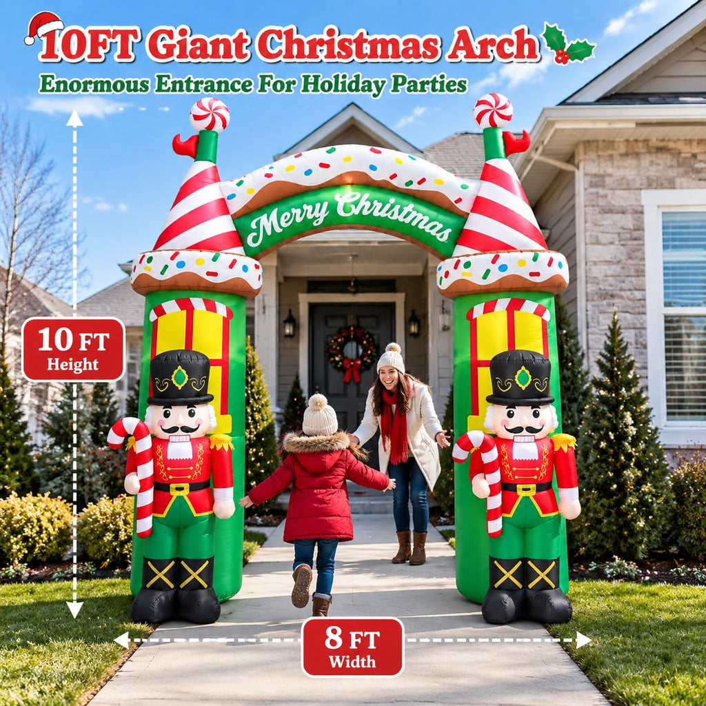 10 FT Christmas Inflatables Decorations, Outdoor Nutcracker Arch Giant Blow Up with Built-in LED Lights for Yard