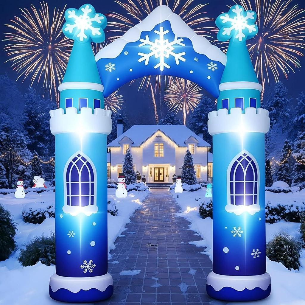 10 ft Giant Christmas Inflatable Decoration, Blue Winter Castle Arch