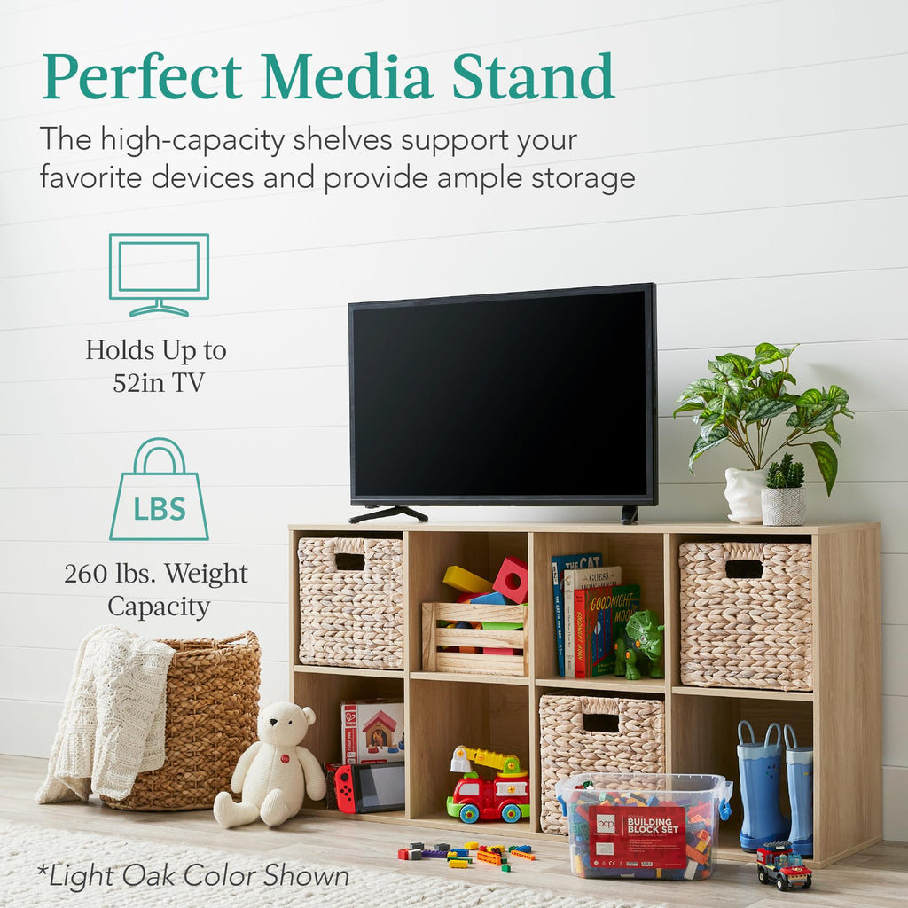 8-Cube Storage Organizer, 13.5in Shelf Opening, Bookcase, Display Shelf, Customizable w/ 2 Removable Back Panels