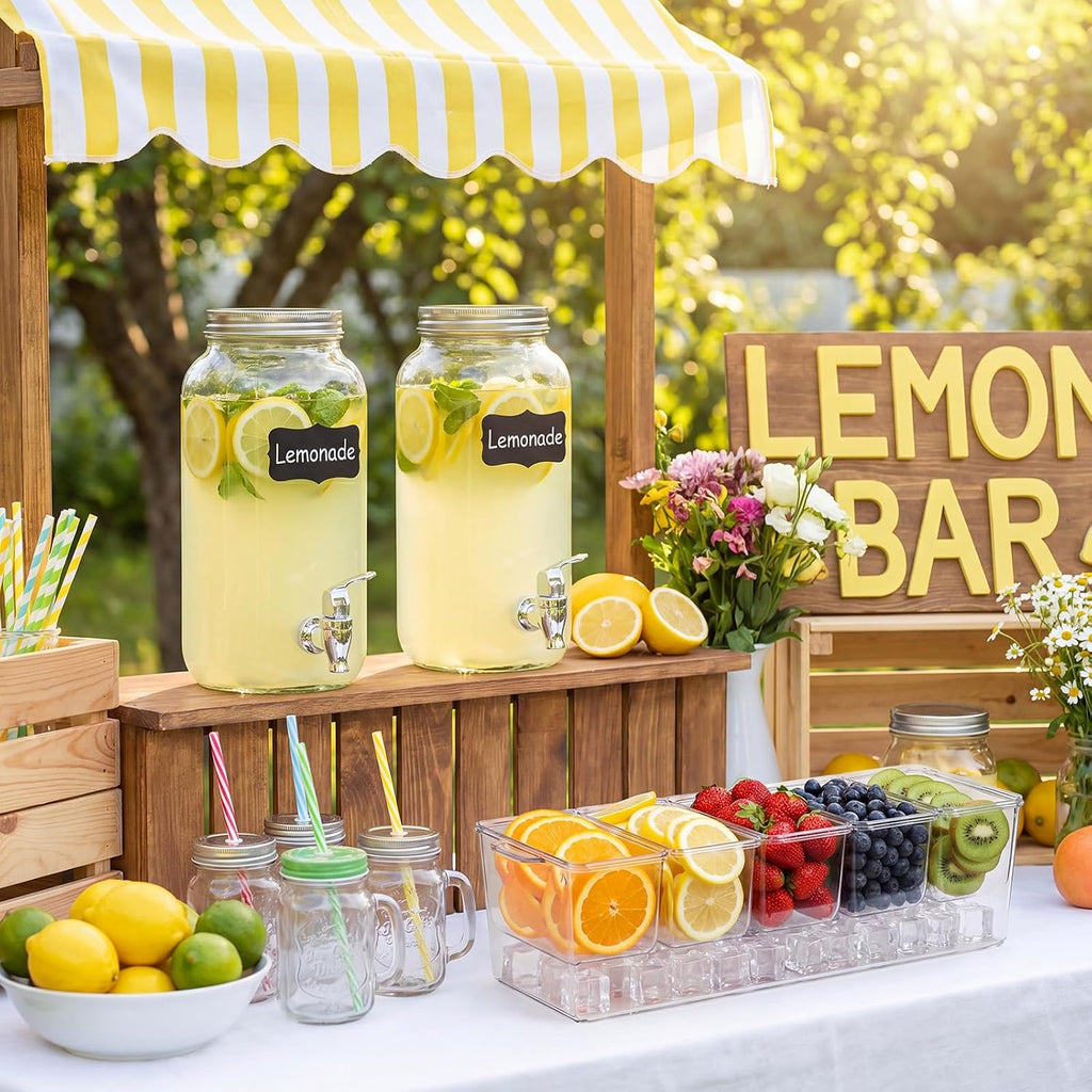 Lemonade Stand Supplies Lemonade Bar Supplies Include 2 Lemon Glass Drink Dispenser, 1 Transparent Storage Box - Set of 9