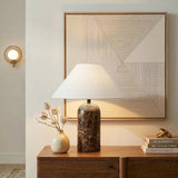 LED Table Lamp - 14” Modern Stone Table Lamp - Decorative Dimmable Desk Lamp - Brown Marble