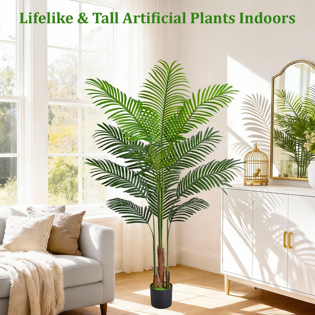 5.2 FT Artificial Plants Indoor, Tall Plant Palm Tree with Weighted Planter, Tropical Fake Tree with Realistic Leaves