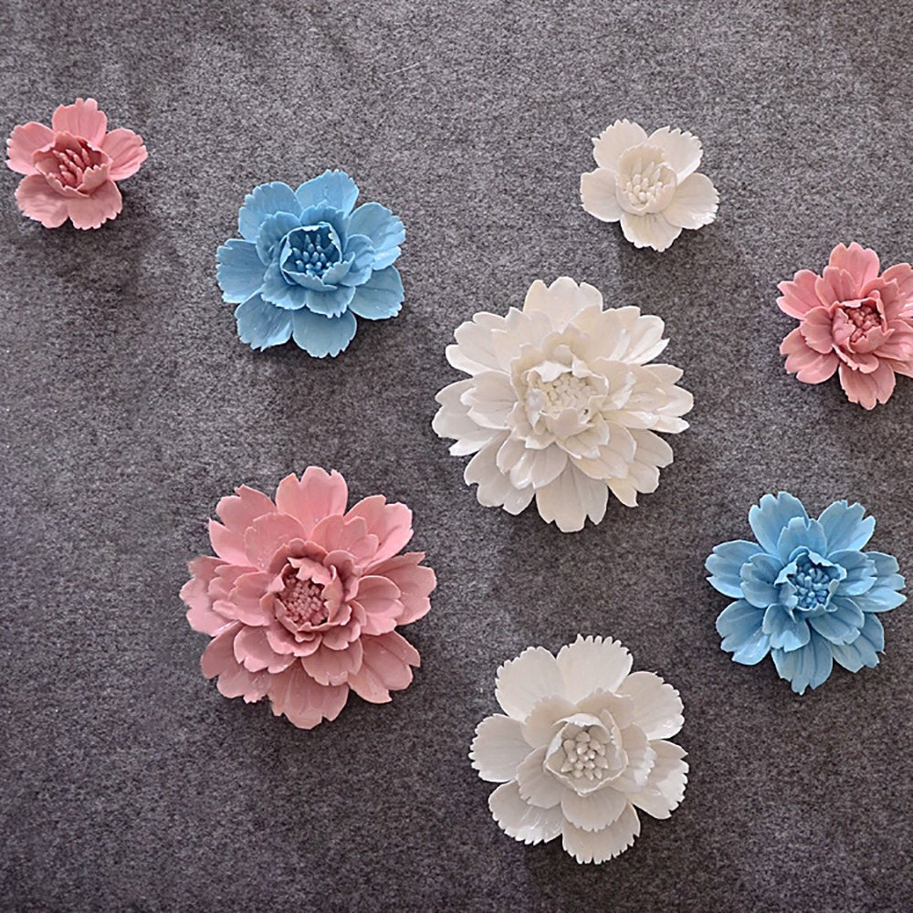 Peony Ceramic Flower Wall Décor Artificial 3D Flower Wall Art Home Hallway Bedroom Kitchen Farmhouse Bathroom Dining