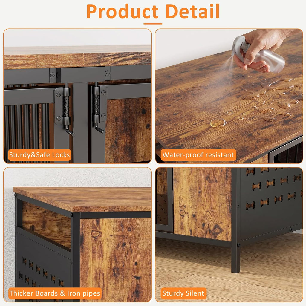 62.9" Double Dog Crate Furniture for 1-2 Dogs with Removable Divider