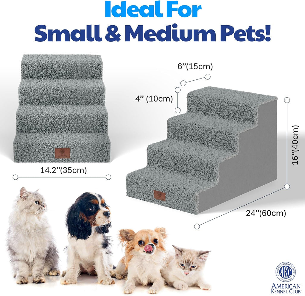 AKC 4-Step Pet Stairs - Durable, Non-Slip Steps for Small Dogs and Cats, Washable Cover, Simple No-Tool Assembly