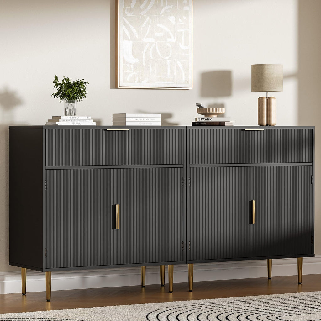 Sideboard Buffet Cabinet with 2 Doors and Large Drawer, Black