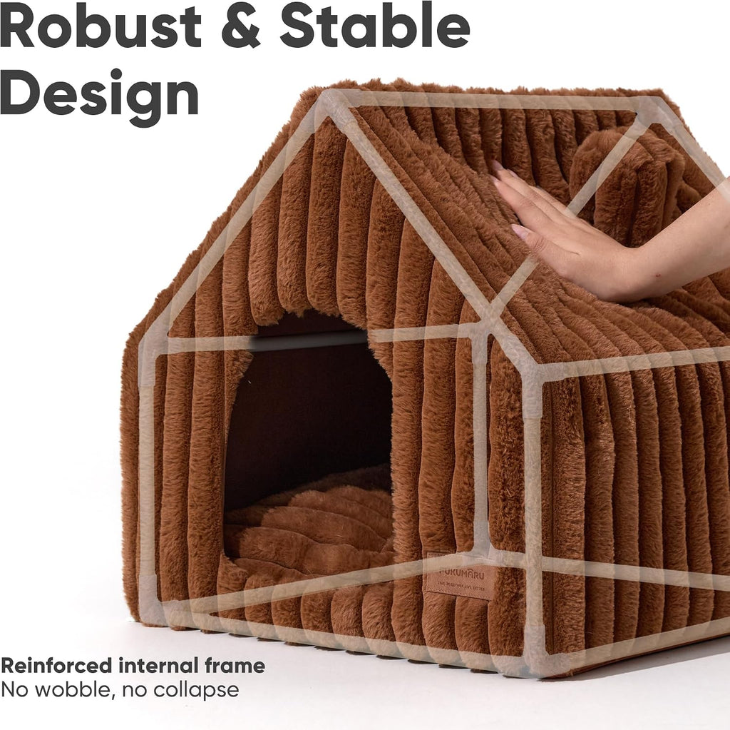 Cat Bed Cave, Enclosed Washable Covered Dog Bed with Support Frame