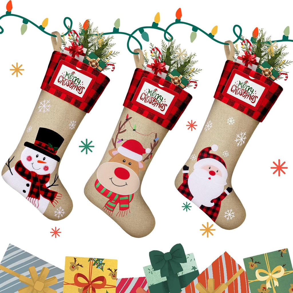 Christmas Stockings, Personalized , 19" Large Holiday & Family Stocking Decoration | Fireplace Party Decoration - Set of 3