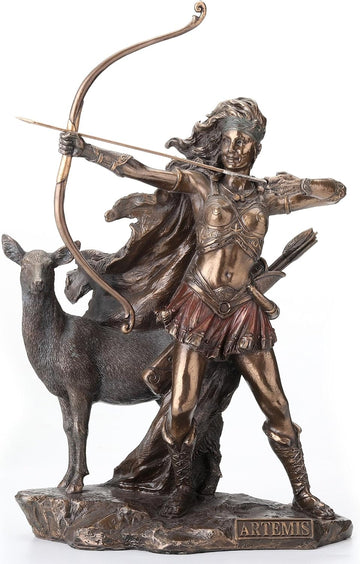 12 1/4 Inch Artemis Goddess of Hunt and Wilderness Cold Cast Resin Greek Statue Bronze Finish Sculpture | 11 3/4 In.