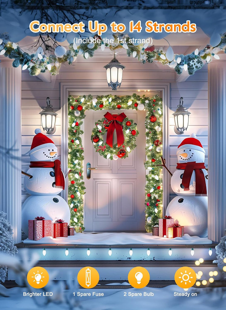 C9 Christmas Lights Outdoor, Vintage Christmas String Lights 100FT 100LED Green Wire (Warm White)