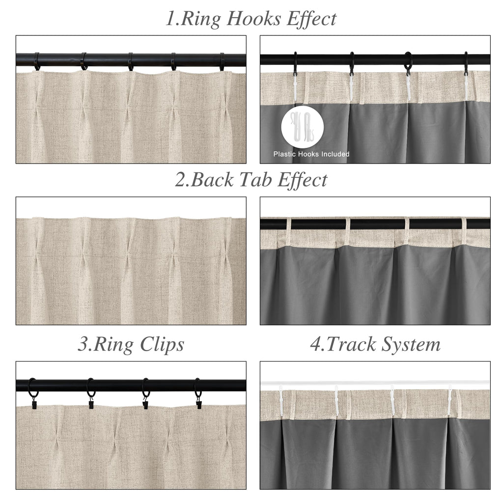 100% Blackout Pinch Pleat Linen Curtains, 1 Panel