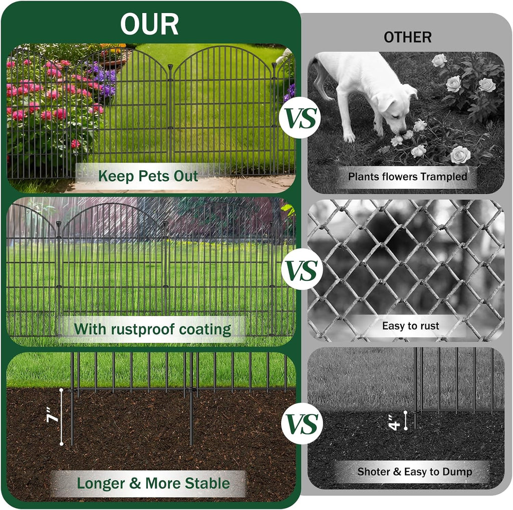 12 Pack No Dig Decorative Garden Fence Panels with Gate, 32in(H) x 29ft(L), Dog Fence Outdoor for Yard, Rustproof
