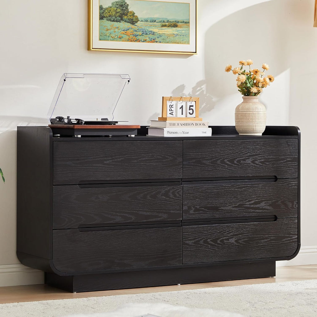 Curved 6 Drawer Dresser , Modern 53-Inch Chest of Drawers, Wood Storage Dresser Organizers with Hidden Handles, 6