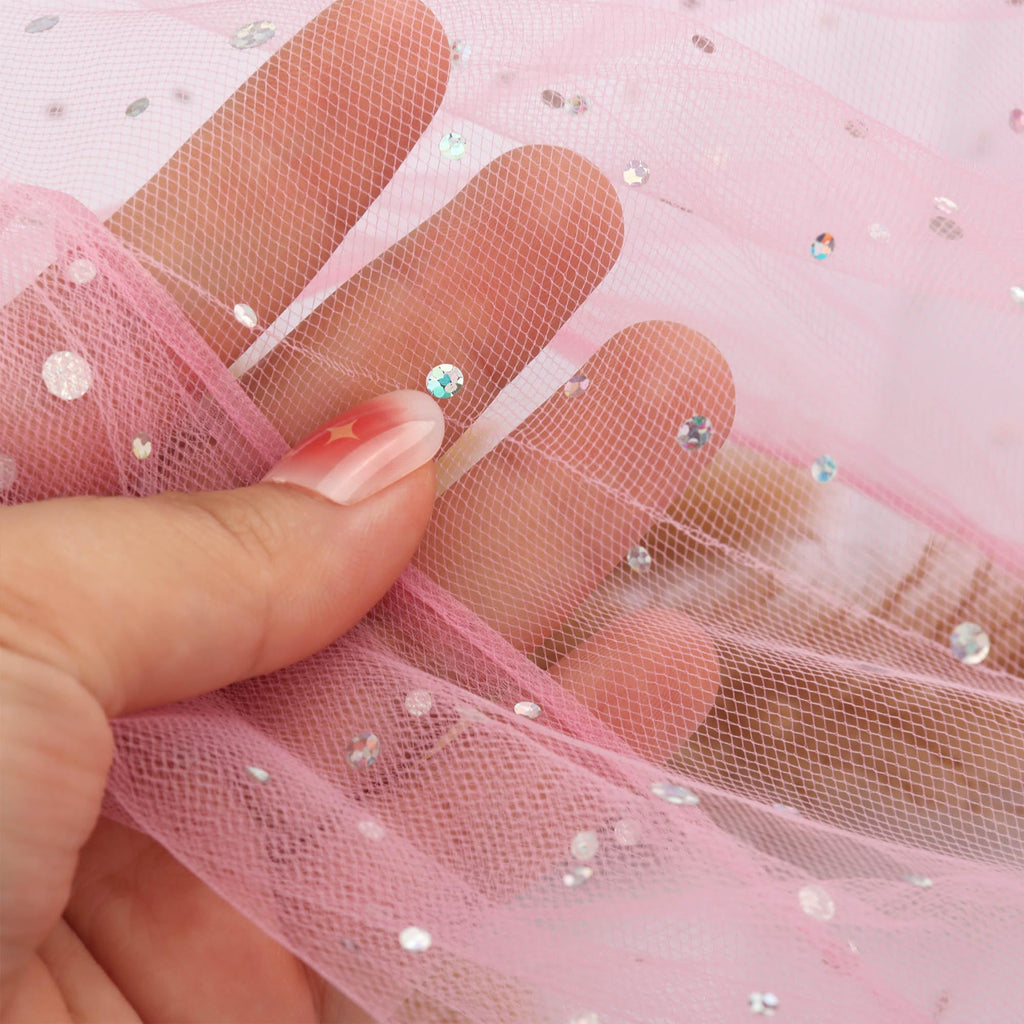59" x 5 Yards Light Pink Glitter Tulle Rolls Bolt Sequin Tulle Fabric Mesh Fabric for Tutu Skirts Dress Sewing DIY
