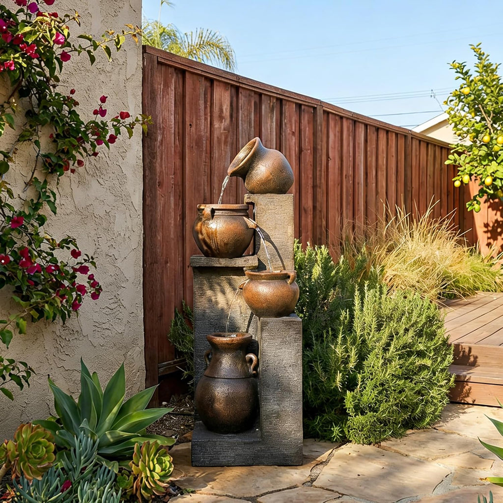53''H Water Fountain Outdoor Garden Fountain Large- 4 Tiered Cascading Bowls and Outdoor Fountains and Waterfalls with