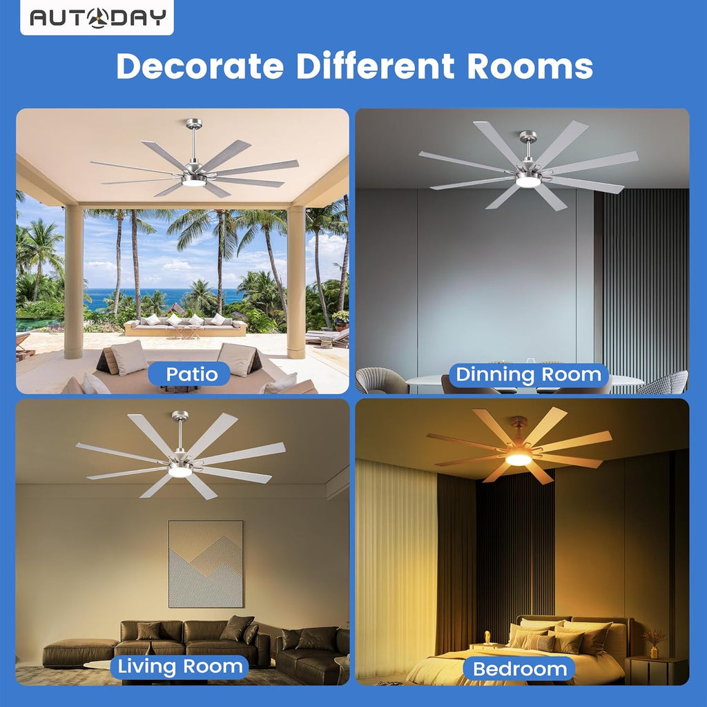 62" Ceiling Fan with LED Light and Remote - Brushed Nickel / Walnut