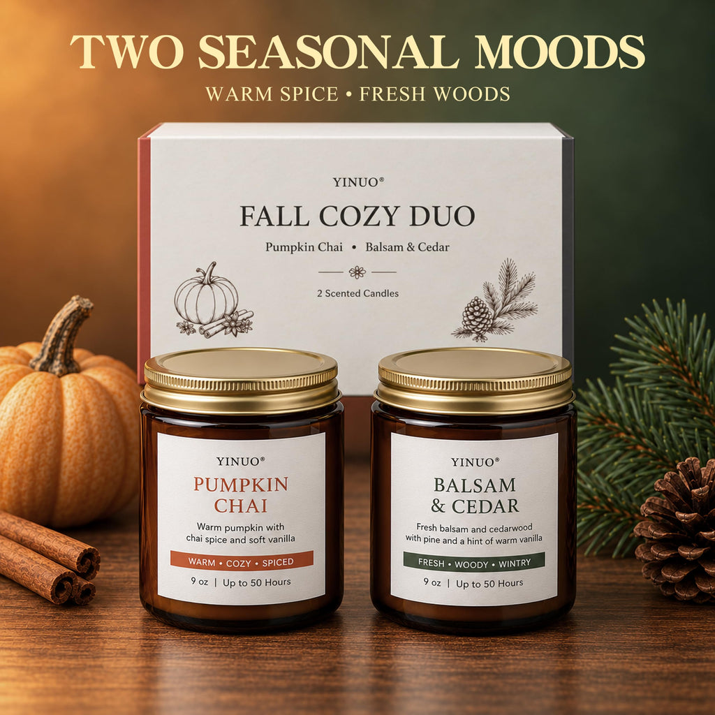 Fall Scented Candles Gift Set - 2 Pack 9oz Pumpkin Chai & Balsam Cedar