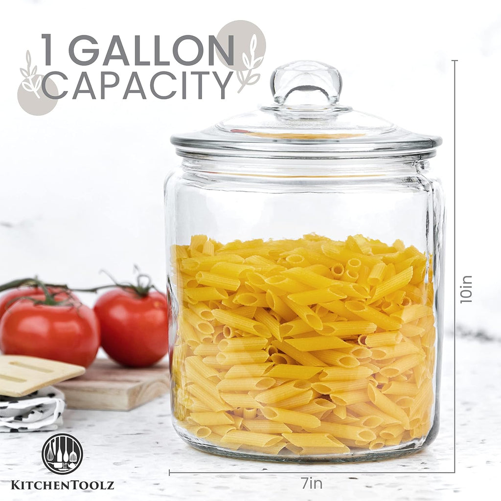 Gallon Glass Cookie Jar - Large Food Storage Container with Airtight Lid - Keep Fresh Flour, Chewy Pet Treats - Set of 2