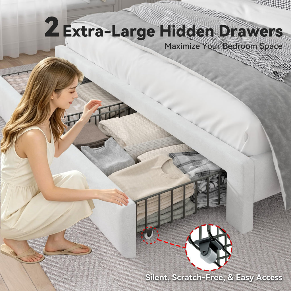 Full Size Bed Frame with 2-Tier Storage Headboard, 4 Drawer, Velvet