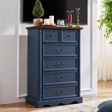 Farmhouse 6 Drawers Dresser, 47" Tall, Blue