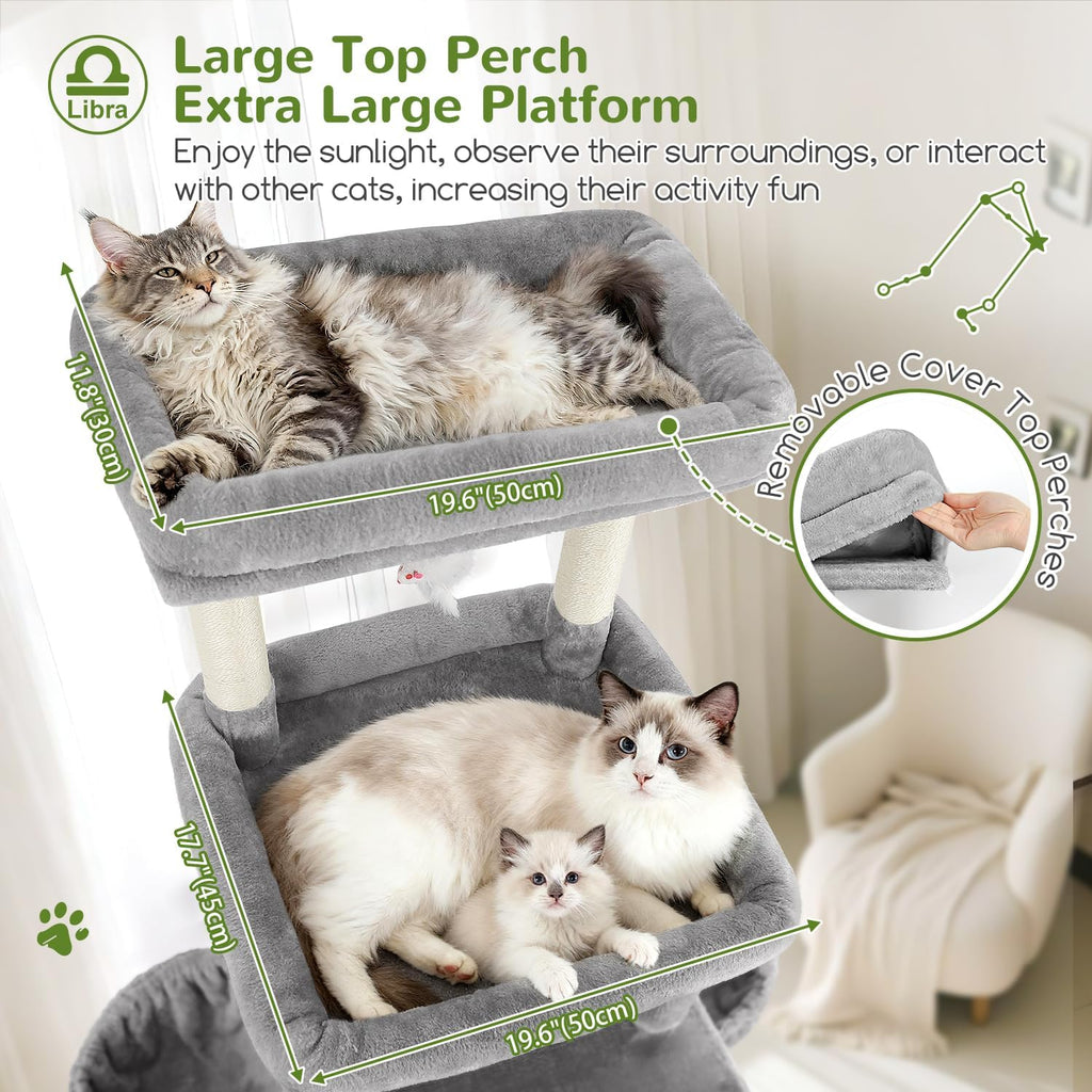 Heavy Duty Cat Tree for 20lbs Large Adult Cats, Light Grey