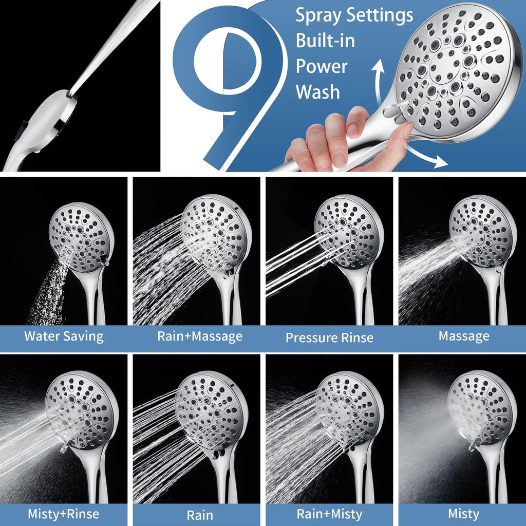 Stainless Steel Grab Bar Set - Includes Handheld Shower Head with Extra Long Hose, Shower Head and Hose Chrome Plated
