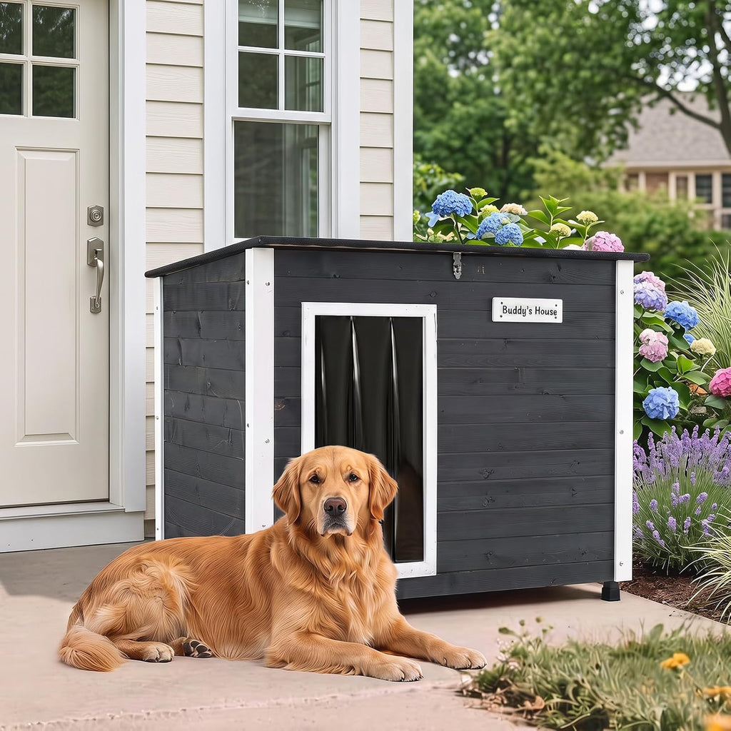 Large Wooden Dog House with Openable Asphalt Roof, 42.5" L