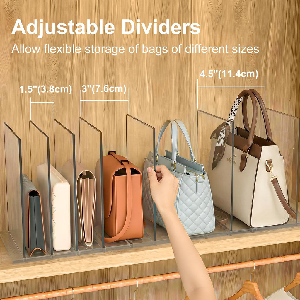 Bag & Purse Organizer for Closet: Adjustable Clear Dividers