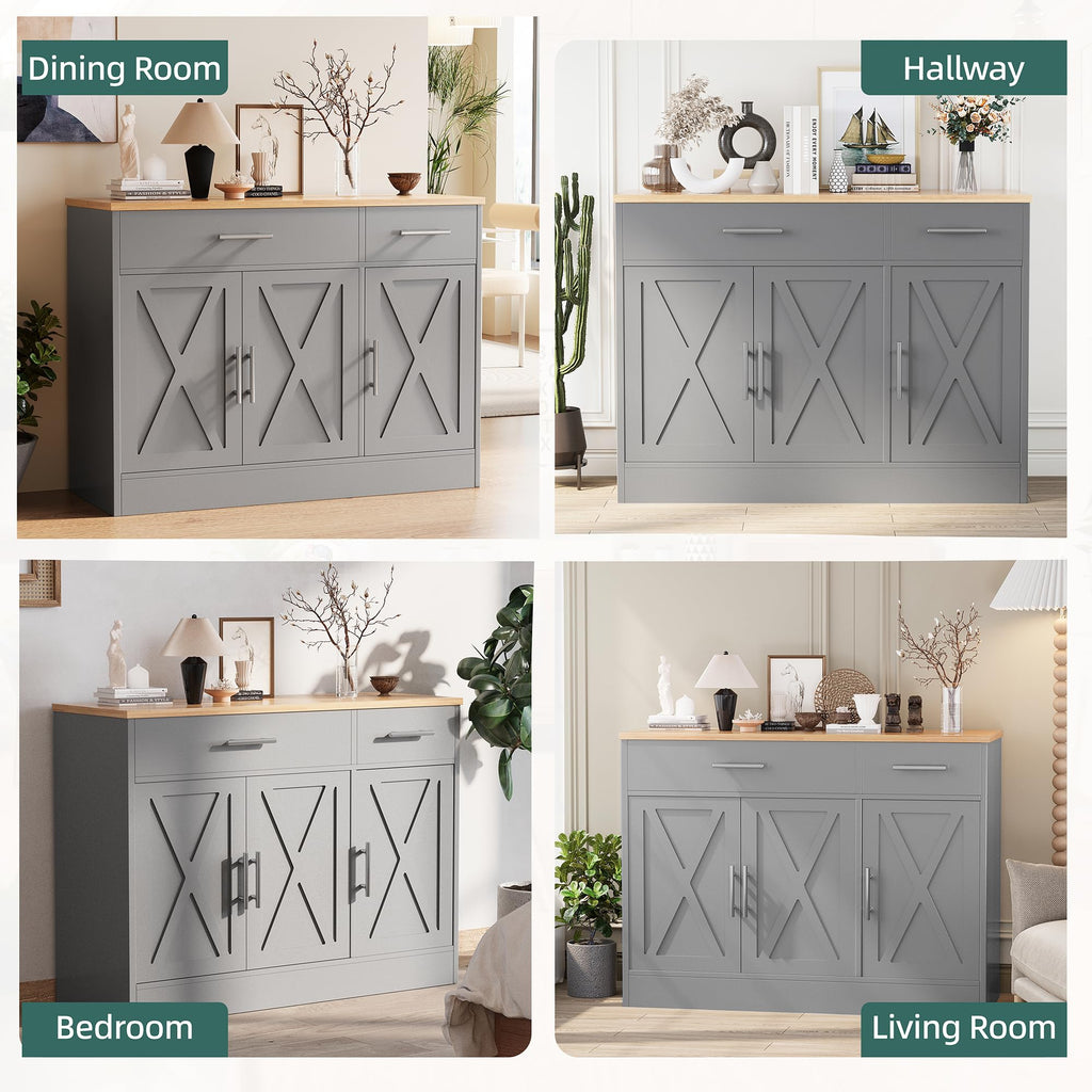 42" Buffet Cabinet with Storage, Kitchen Barn Door Cabinet