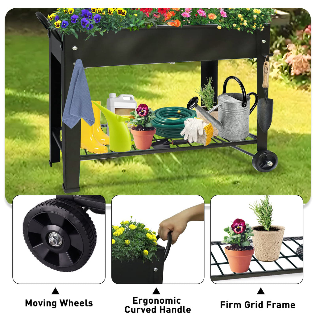 Raised Garden Planter Beds with Wheels Legs, Large Planters Box for Indoor Outdoor Plants, Metal Galvanized Elevated