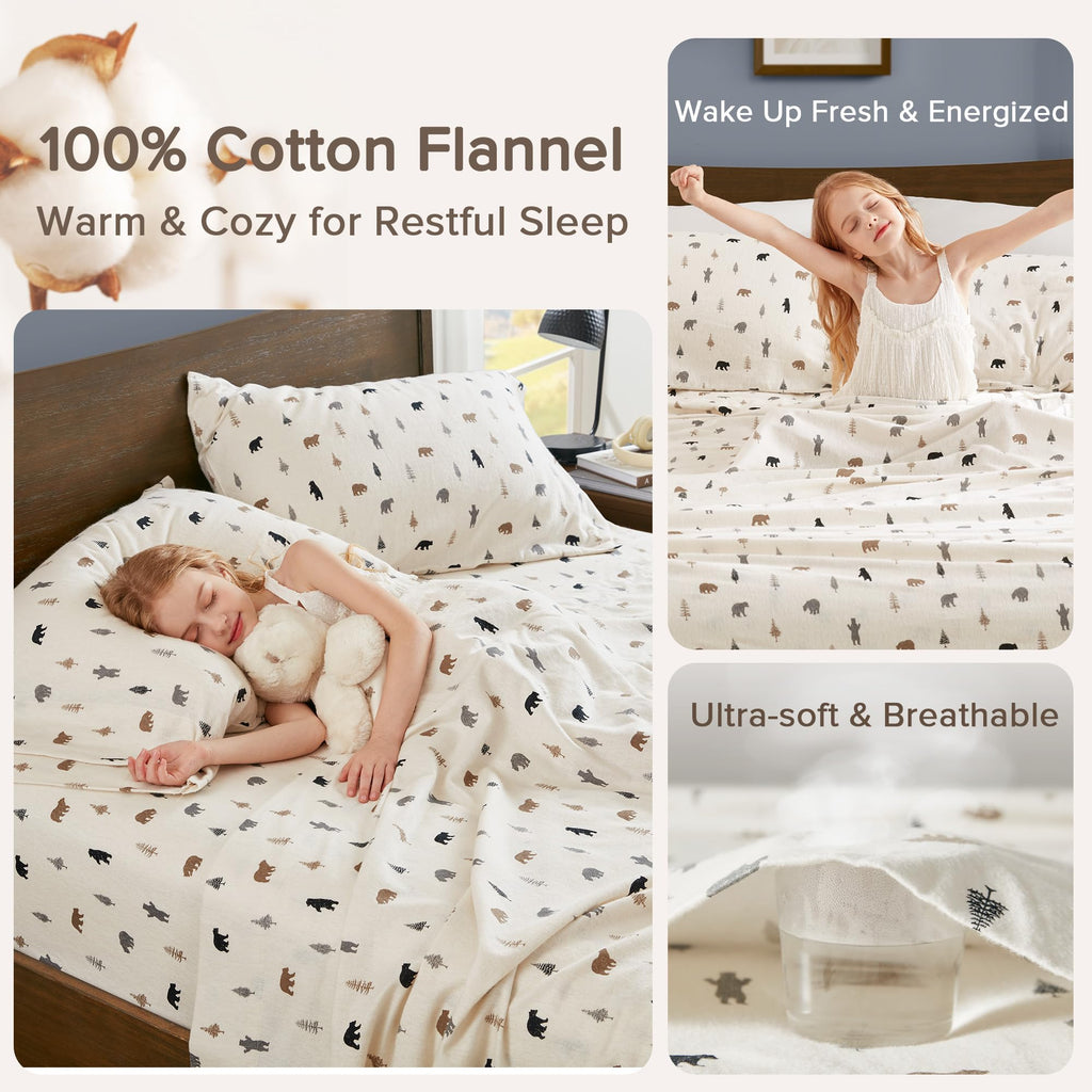 100% Cotton Flannel Sheets King Size Sheet Set, 4 Piece