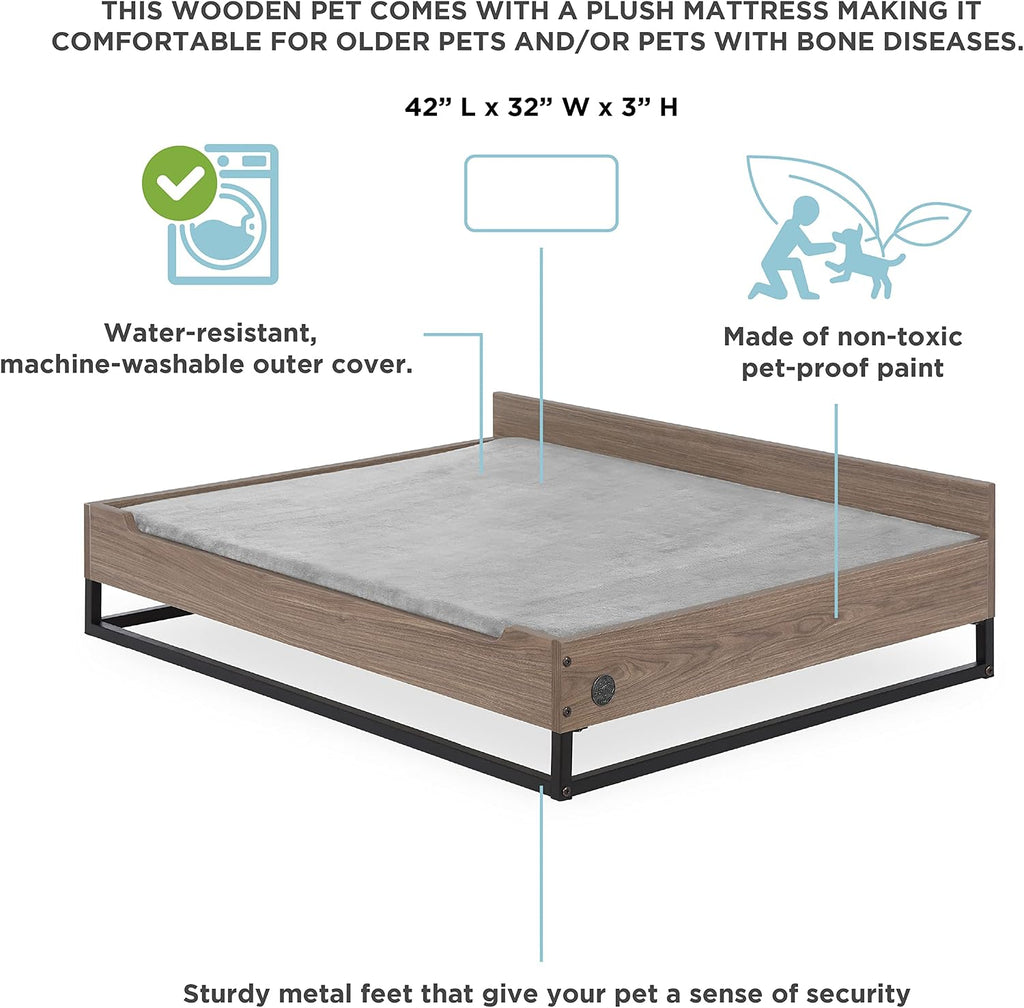 Milo Wooden Elevated Dog Bed with Soft Foam Mattress, Large