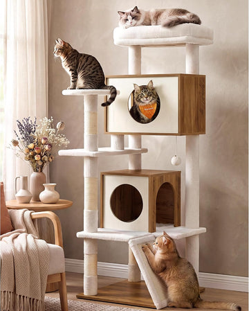 Cat Tree, 5-Tier Cat Tower with 2 Condos, 55.1