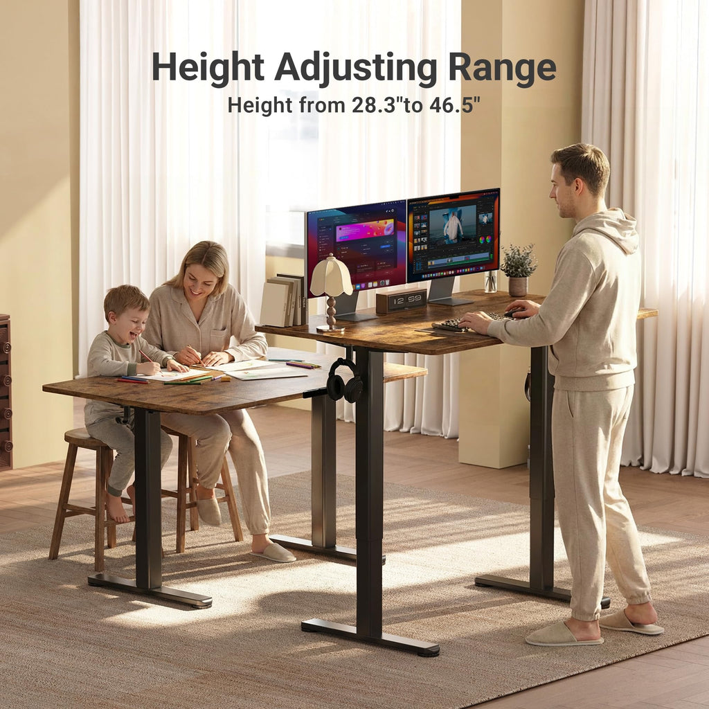 Electric Height Adjustable Standing Desk, 55x24 Inch, Rustic Brown