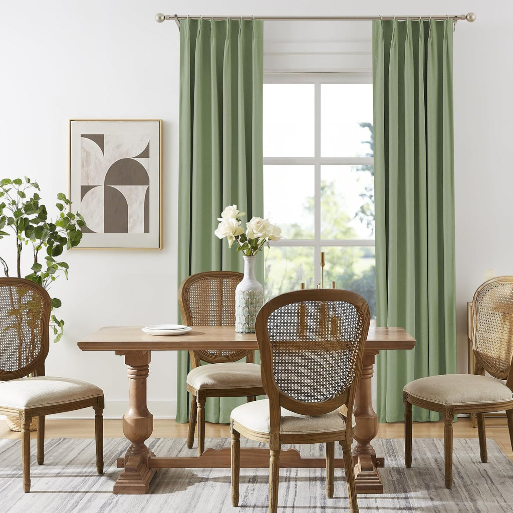 Luxury Blackout Curtains (Set of 2 Panels) 96 Inches Long Taupe, Pinch Pleated Linen Blend Farmhouse 100% Blackout Thermal Insulated