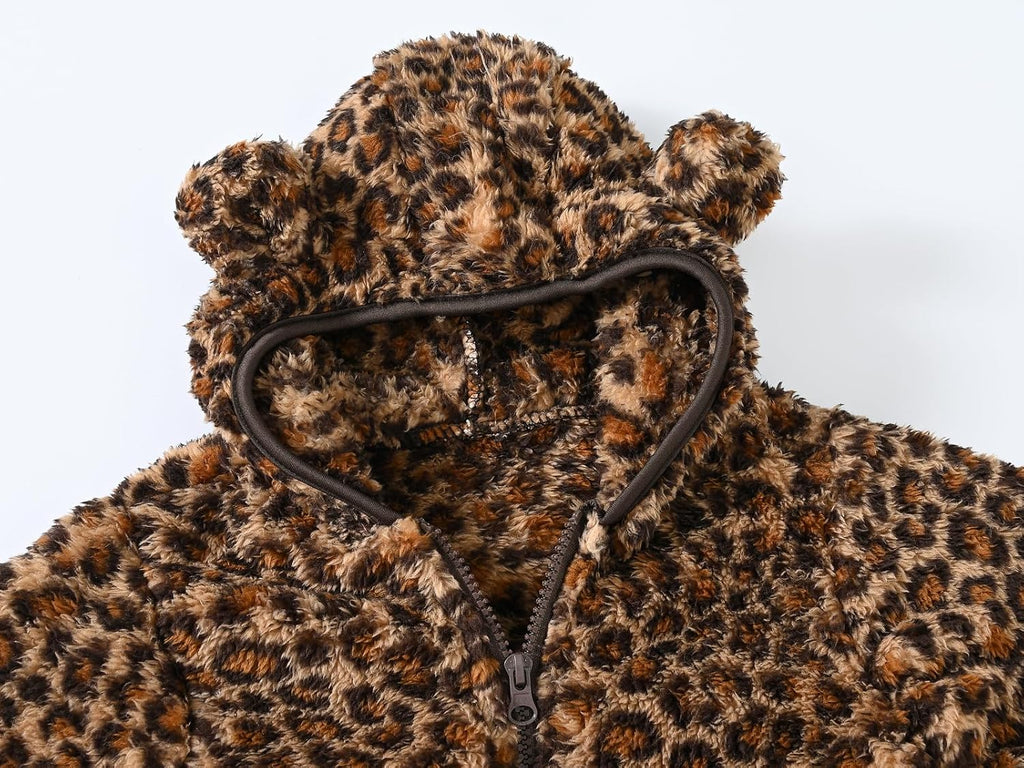 Toddler Boys Girls Hooded Jacket Fleece Hoodie Winter Warm Solid Color Teddy Coat Zip-up Bear Ear Sweater Fall Clothes