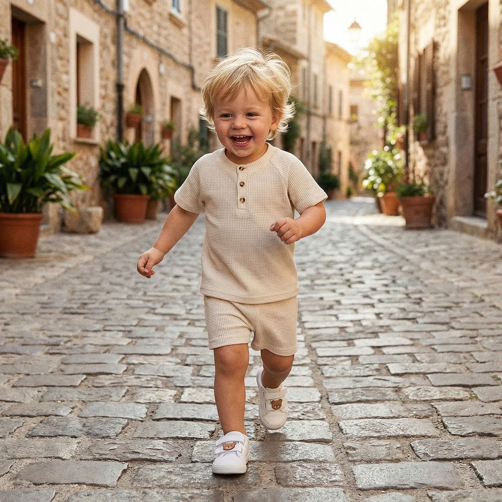 Toddler Baby Boy Clothes 6 12 Summer Outfit Waffle Knitted Stripe Casual T-shirt Tops Shorts Sets