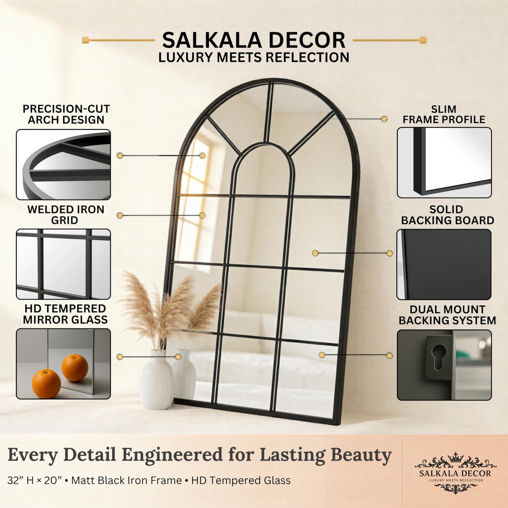Arched Window Mirror | Farmhouse Decorative Wall Mirrors Vanity, Fireplace Mantel | Window Pane Mirror Wall Decor