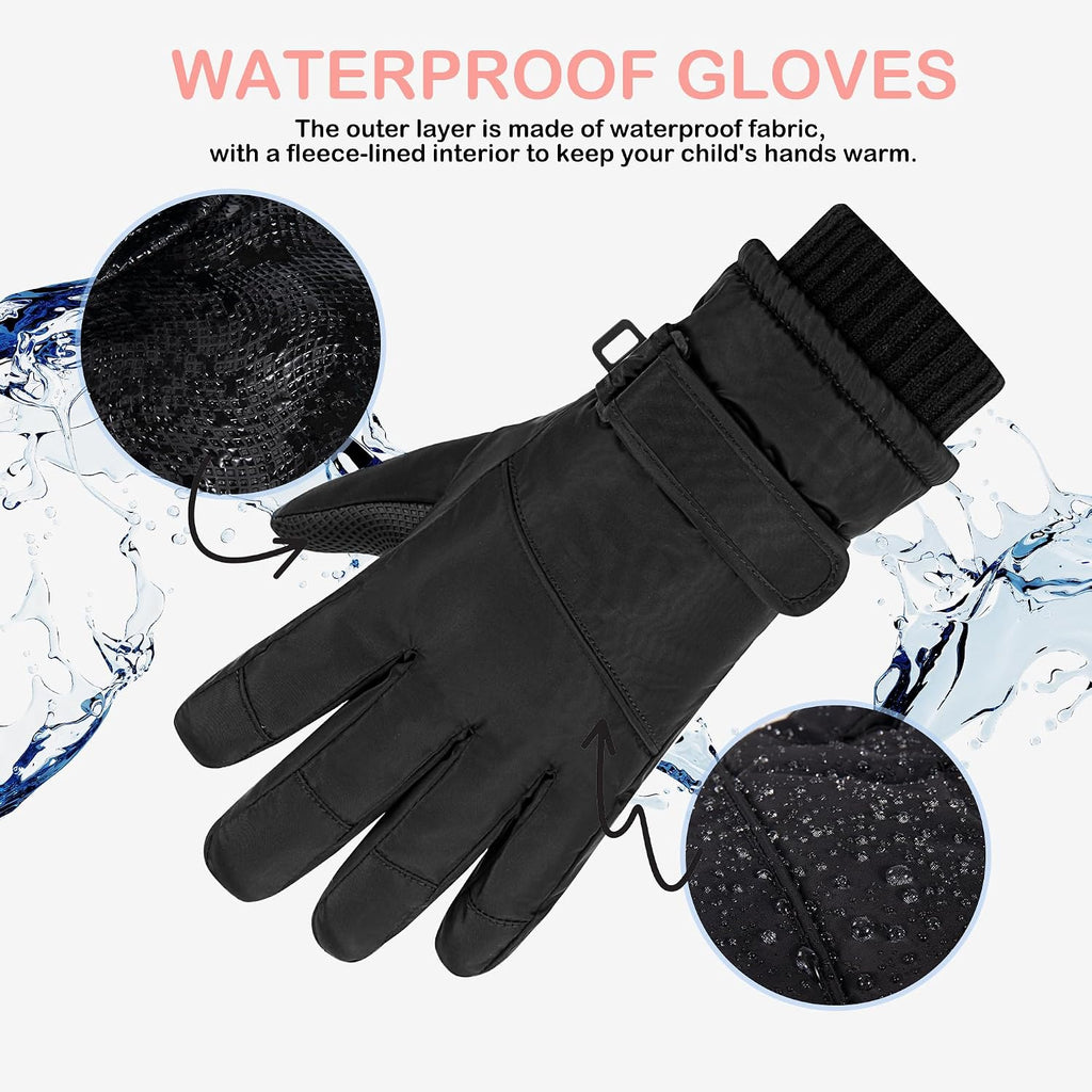 Kids Winter Ski Gloves Touchscreen and Waterproof Warm Snow Gloves for Snowboarding, Sledding for Boys Girls