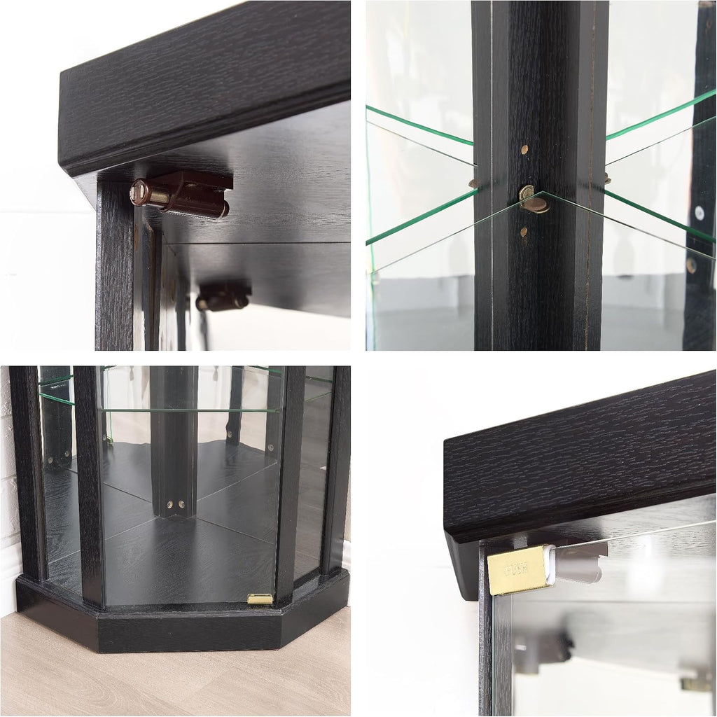 70" H Glass Display Cabinet, China Cabinet Dis, Black | 3-Side Glass Display with Customizable Shelves, Tempered