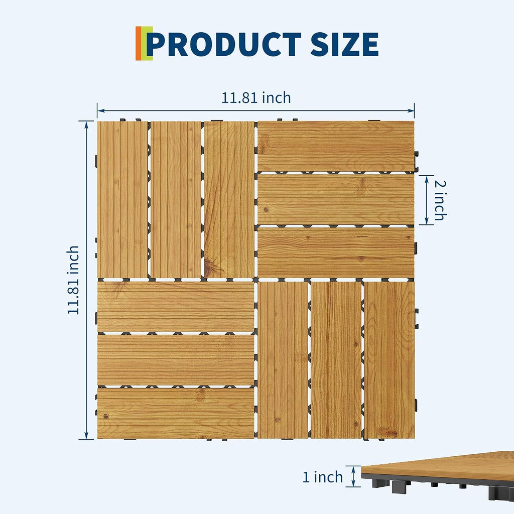 22 PCS Acacia Wood Composite Deck Tiles, 12"X12" Solid Wood Interlocking Flooring for Patio & Balcony, All Weather