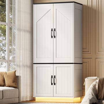 White Armoire Wardrobe Closet with 2 Doors and LED Lights