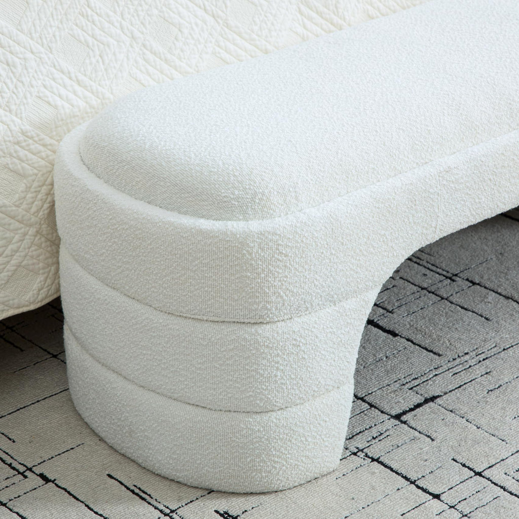 65" W Shoe Bench Modern Upholstered King Size End of Bed, White.